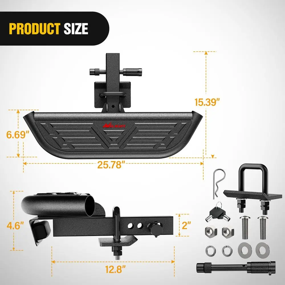 Hitch Step 2 Inch Receiver Unil with LED Light, Pin Lock and U-Bolts Stabilize,Rear Bumper Guard or Pickups Trucks SUVs ATVs