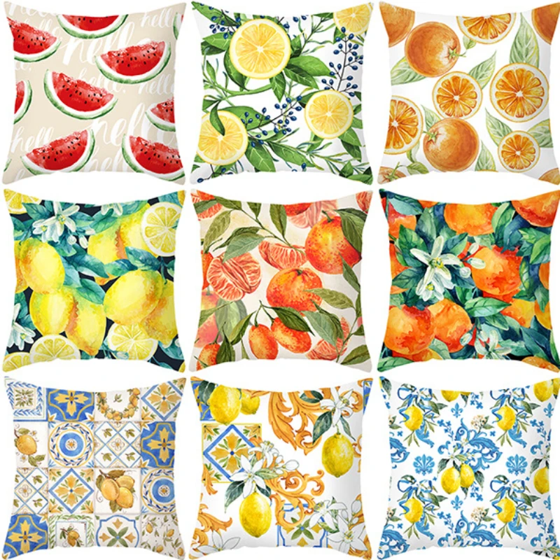 

Tropical Fruit Pillowcase Yellow Lemon Pillow Case Home Outdoor Garden Chair Sofa Bed Home Decoration Modern Pillow Cover 45x45