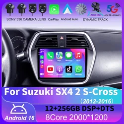 Android 16 For Suzuki SX4 2 S-Cross 2012 - 2016 Carplay Auto 4G+WIFI GPS Car Radio Navigation Multimedia Video Player Stereo BT