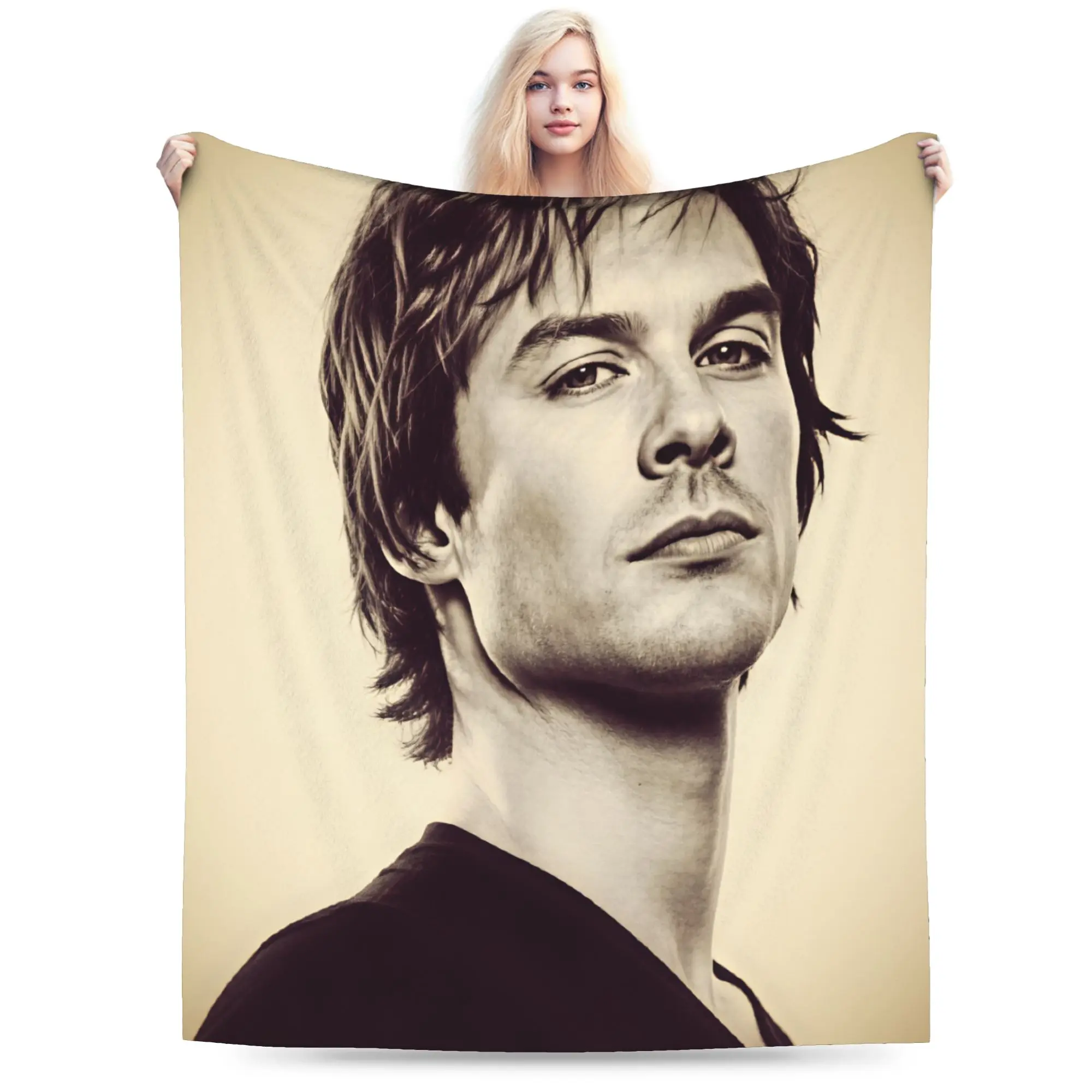 Cozy Throw Blanket Travel VIKAMA Vampire Diaries Damon Portrait Blankets  Flannel Bedspread For Outdoor Trend Sofa Bed Cover