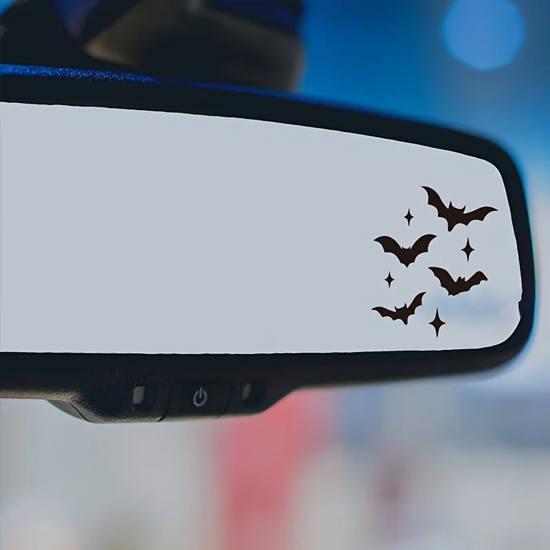 Bat-Shaped Car Rearview Mirror Sticker - Self-Adhesive Glossy PVC Vinyl Decal, Single-Use Design (No Residue Removal) for Glass