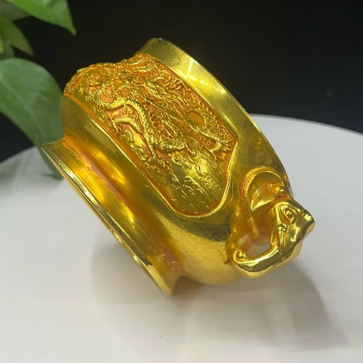 Gilt Cornucopia double dragon basin incense burner Ornament Decoration Tea Pet Figurines Desk Decor Accessories