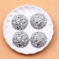 50pcs 16mm Round Shiny Silver Druzy Stone Surface Resin Flatback Cabochon DIY Craft Accessories
