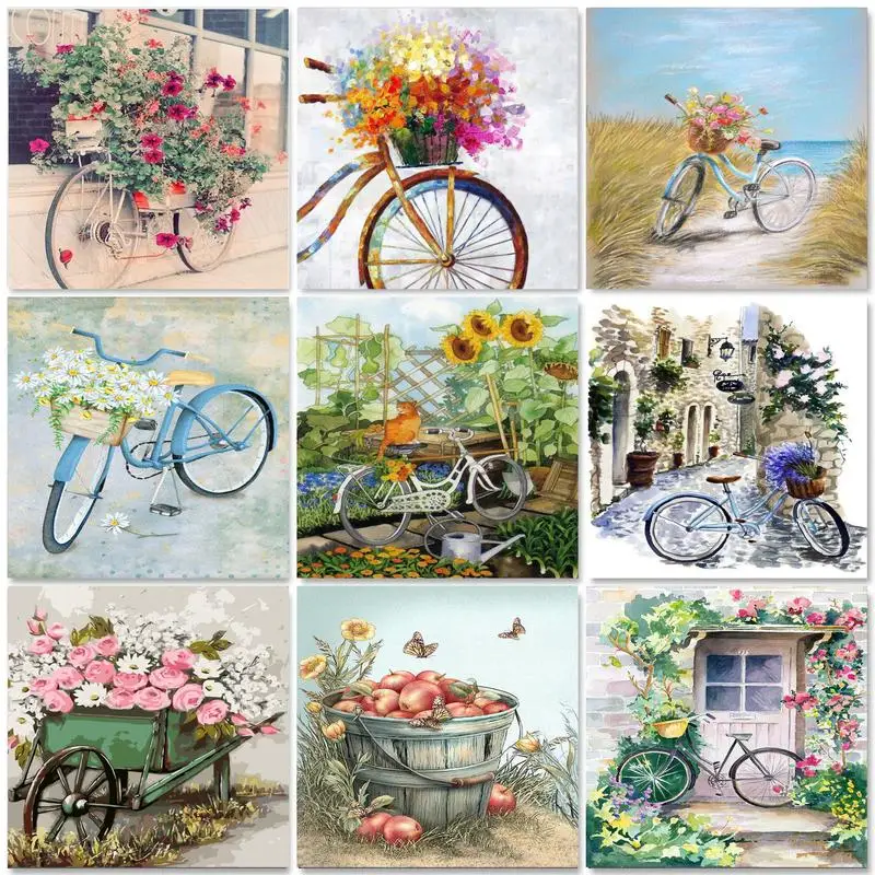 

GATYZTORY Seaside Bicycles Pictures By Numbers Landscape Diy Frame Painting By Numbers House On Canvas DIY Home Decoration Gift