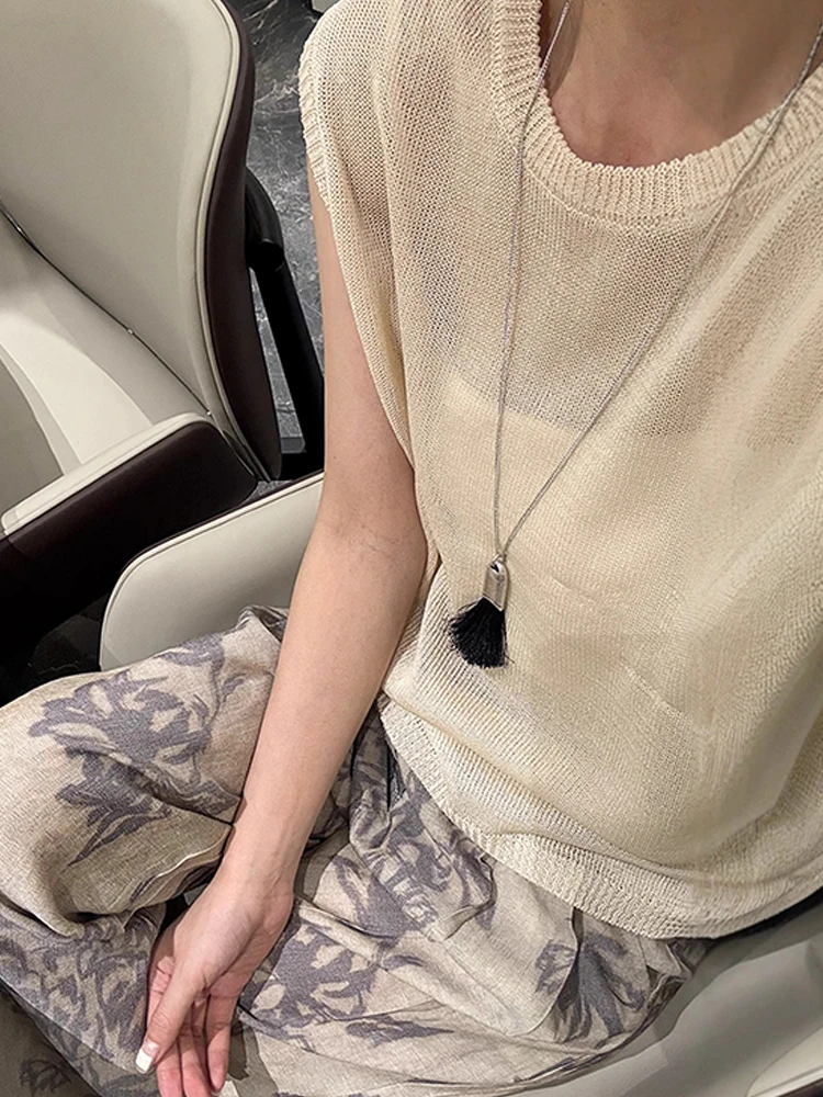 Laid-ba Sle Lose Strickweste Farbe Svel Top aushöhlen Faionable Sommer 2025, dünne Oberbekleidung