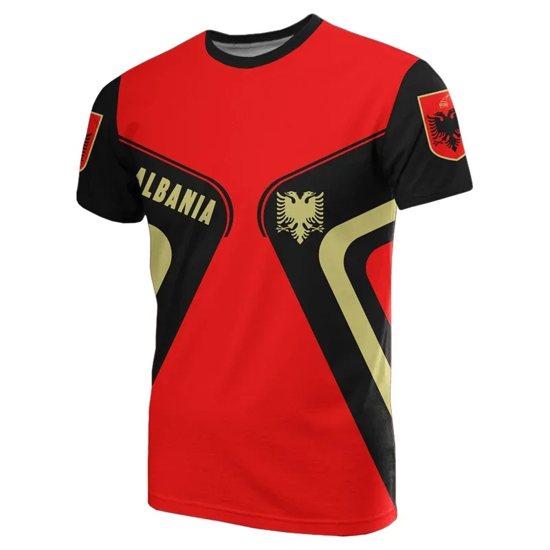 Albanian National Flag 3D Printed Men's T-shirt, Albanian National Emblem Clothing, Sportswear, Eagle, Summer Casual Comfortable