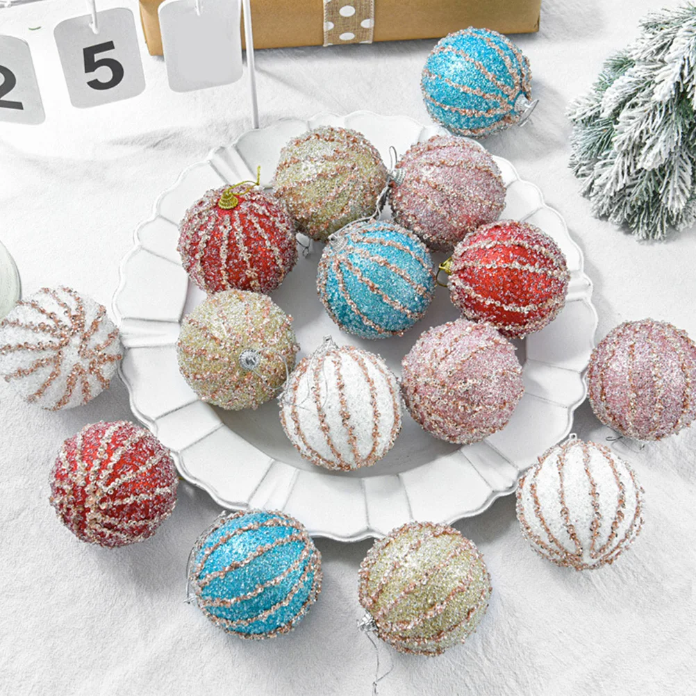 

6pcs 8cm Glitter Vertical Pattern Christmas Balls Foam Ornaments Xmas Hanging Balls for Tree Fireplace Xmas Gifts