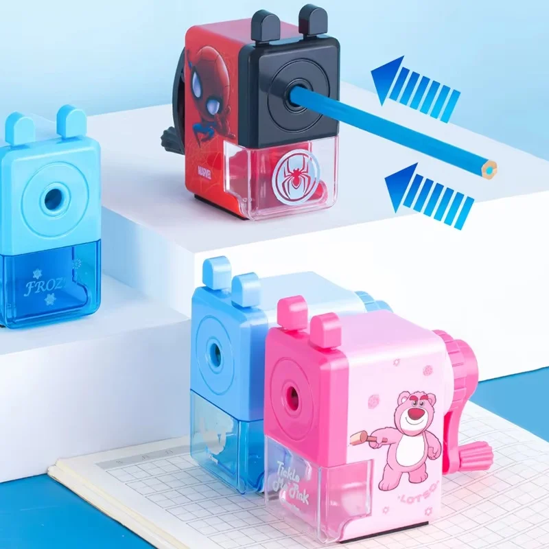 Disney Spiderman Pencil Sharpener Elsa Stitch Lotso Pencil Knife Hand Crank Sharpener Student Kids School Supplies Stationery