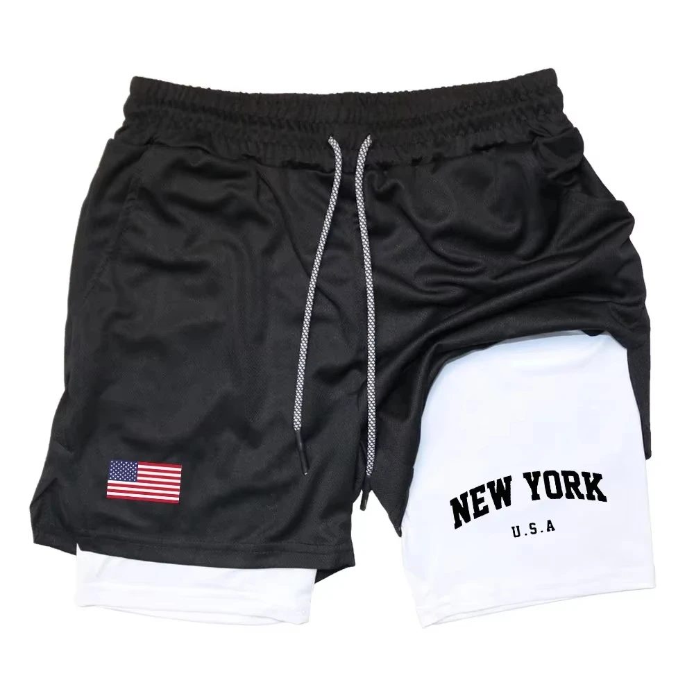 Men's 2-in-1 Sports Shorts, Breathable, Loose-Fitting, Quick-Dry, Double-Layer, Summer Shorts, Sports, Running, Fitness JW107