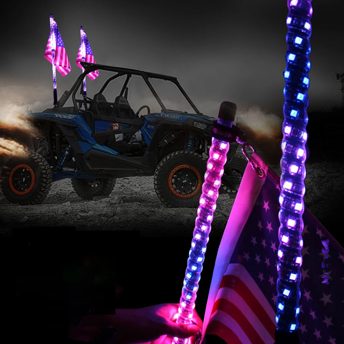 

2/3/4/5/6FT LED Whip Light RGB Waterproof Multi-Color Flagpole Lamp Bowlight for Offroad Sand Rails/Buggies, SxS, ATV,RZR,Trucks