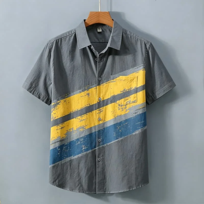 Geometric Printed Short Sleeved Shirt With pockets, Sleek Modern style, Suitable For Casual Wear And Outdoor Travel