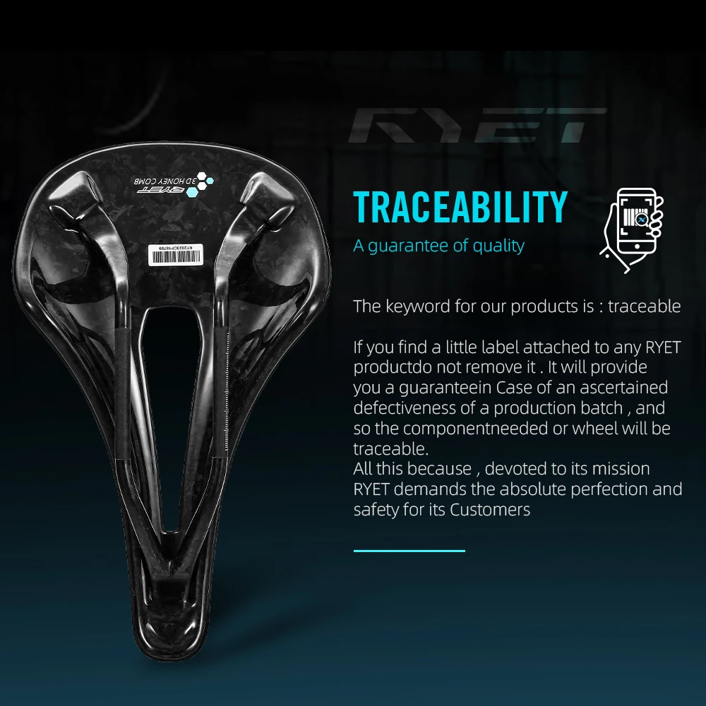 RYET Carbon 3D Printed Bike Saddle 140mm Ultralight Road MTB Racing Saddles Bicycle Seat Parts Cushion Cycling Bike Accessories