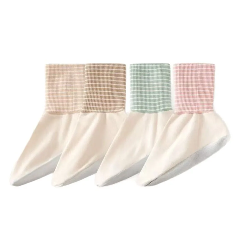 

4Pairs Patchwork Air Conditioning Sleep Socks Thicken Anti-slip Cartoon Stripe Socks Female Hosiery Breathable Middle Tube Socks