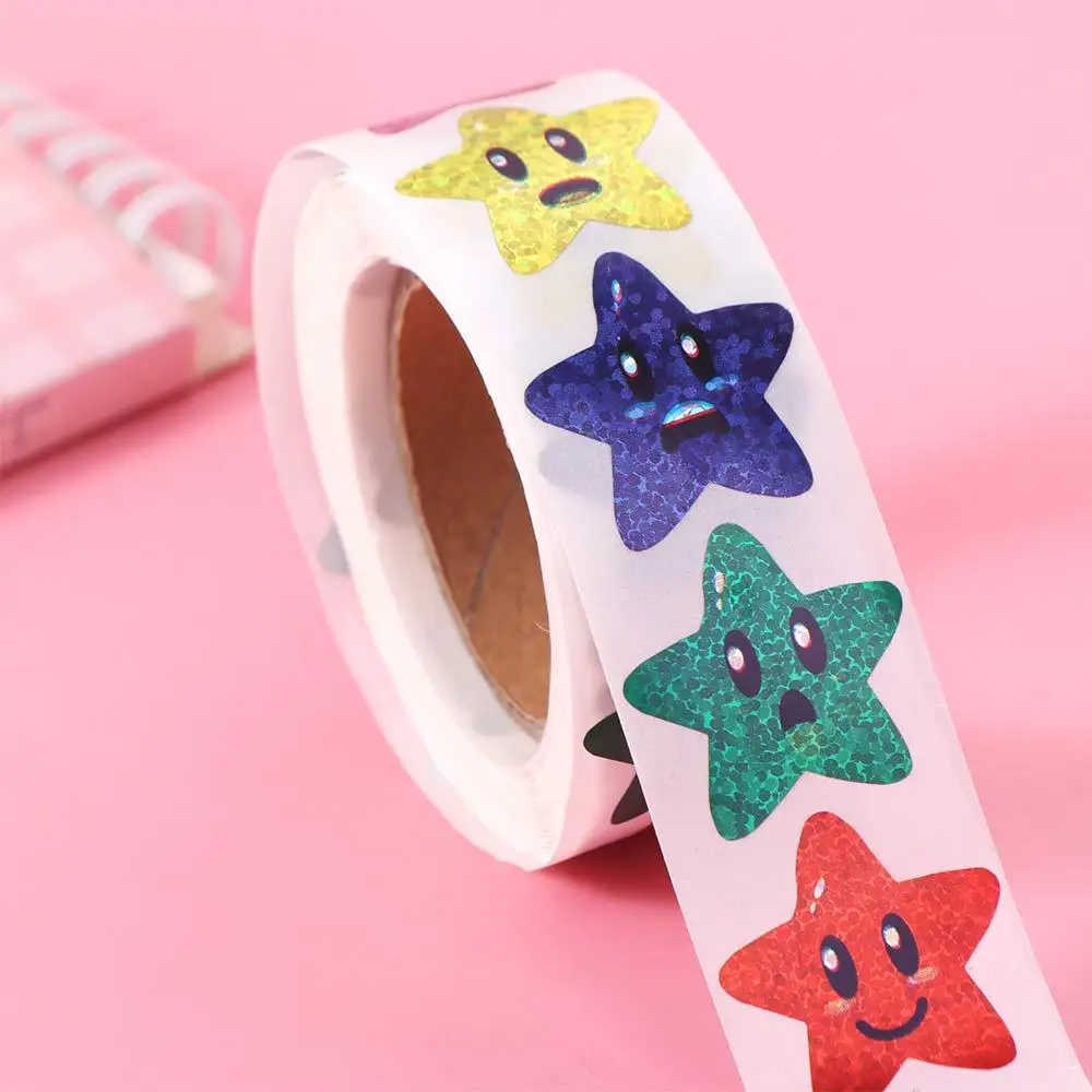 500pcs/roll Self-adhesive Colorful Glitter Star Stickers Vibrant Sealing Stickers Decorative Stickers Party Decor Labels