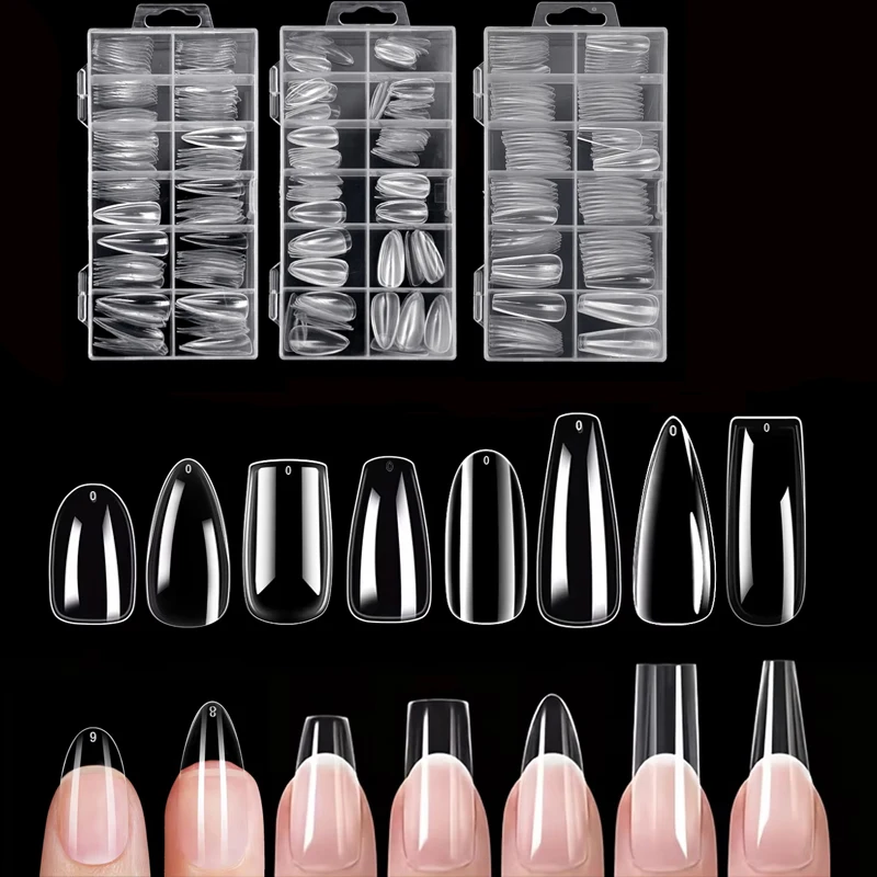 120-Piece Transparent Nail Sticker Set, Including 12 Different Sizes Such as Square, Oval, Pointed, Almond, and Coffin, Full-Cover Acrylic False Nails