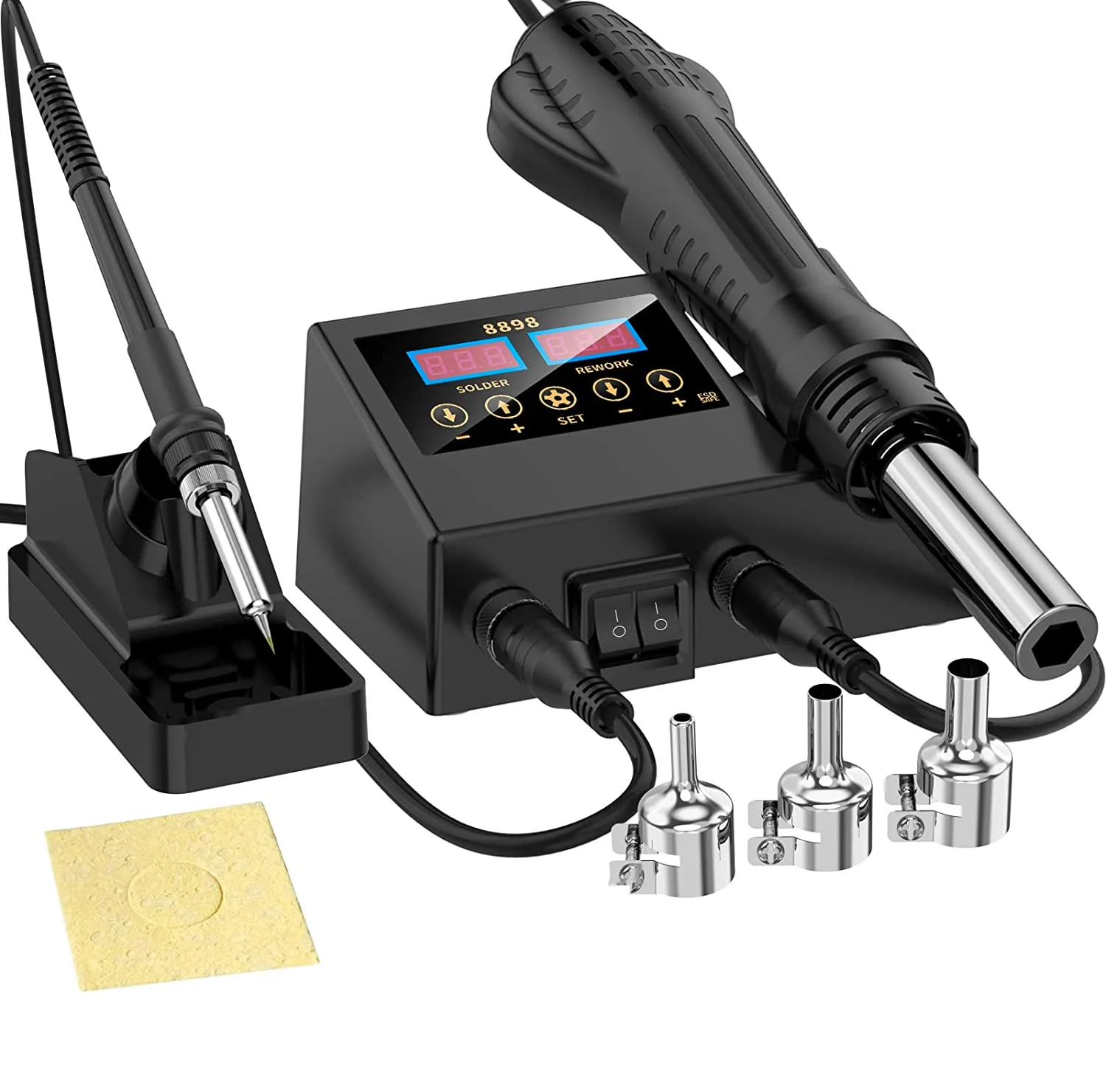 LCD Digital Display Rework Soldering Station Hot Air Soldering Iron with Adjustable Temperature and Air Volume