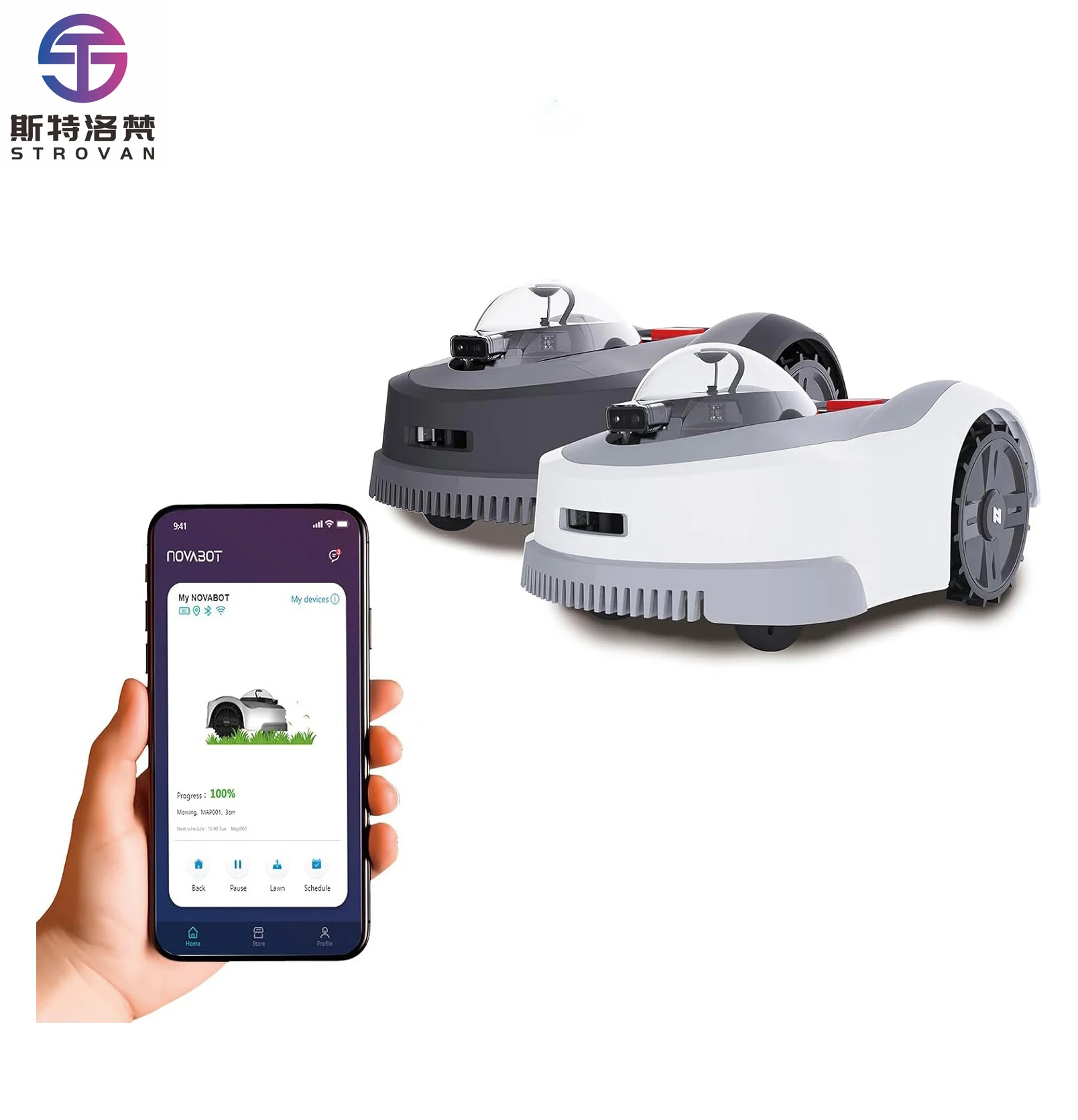 

STLF WJW Home Efficient Wire Free RTK+TOF+Vision Robotic Lawn Mower Robot for 0.75 Acres Cut Height 0.8"-3.5" Adjustable APP Con