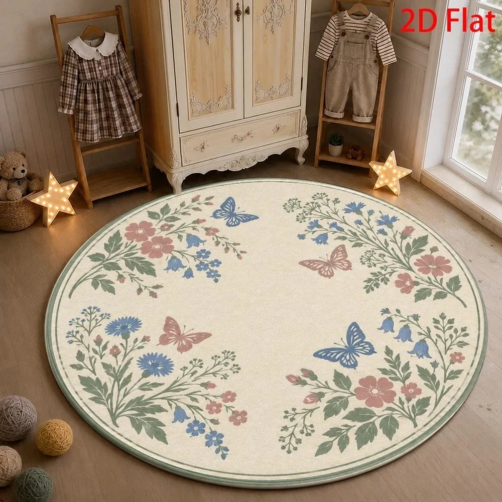 Christmas Tree Reindeer Round Area Rug Retro Snowflake Geometric Holiday Pattern Floor Mat Carpet  Home Interior Decoration