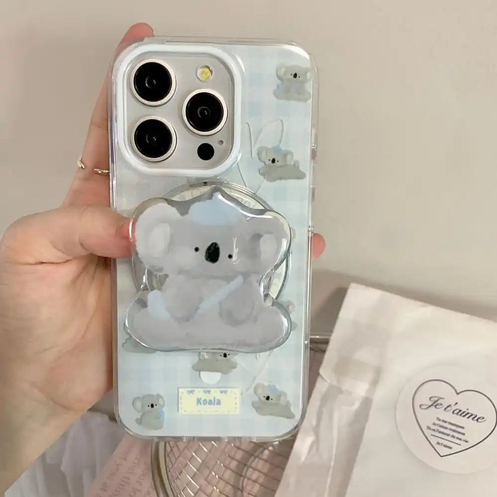 جراب هاتف كوالا برسوم كرتونية لطيفة مع حامل مغناطيسي ، غطاء واقي من السقوط ، جراب ناعم جميل لهاتف آيفون 12 ، 13 ، 14 ، 15 برو ماكس ، عرض رائع