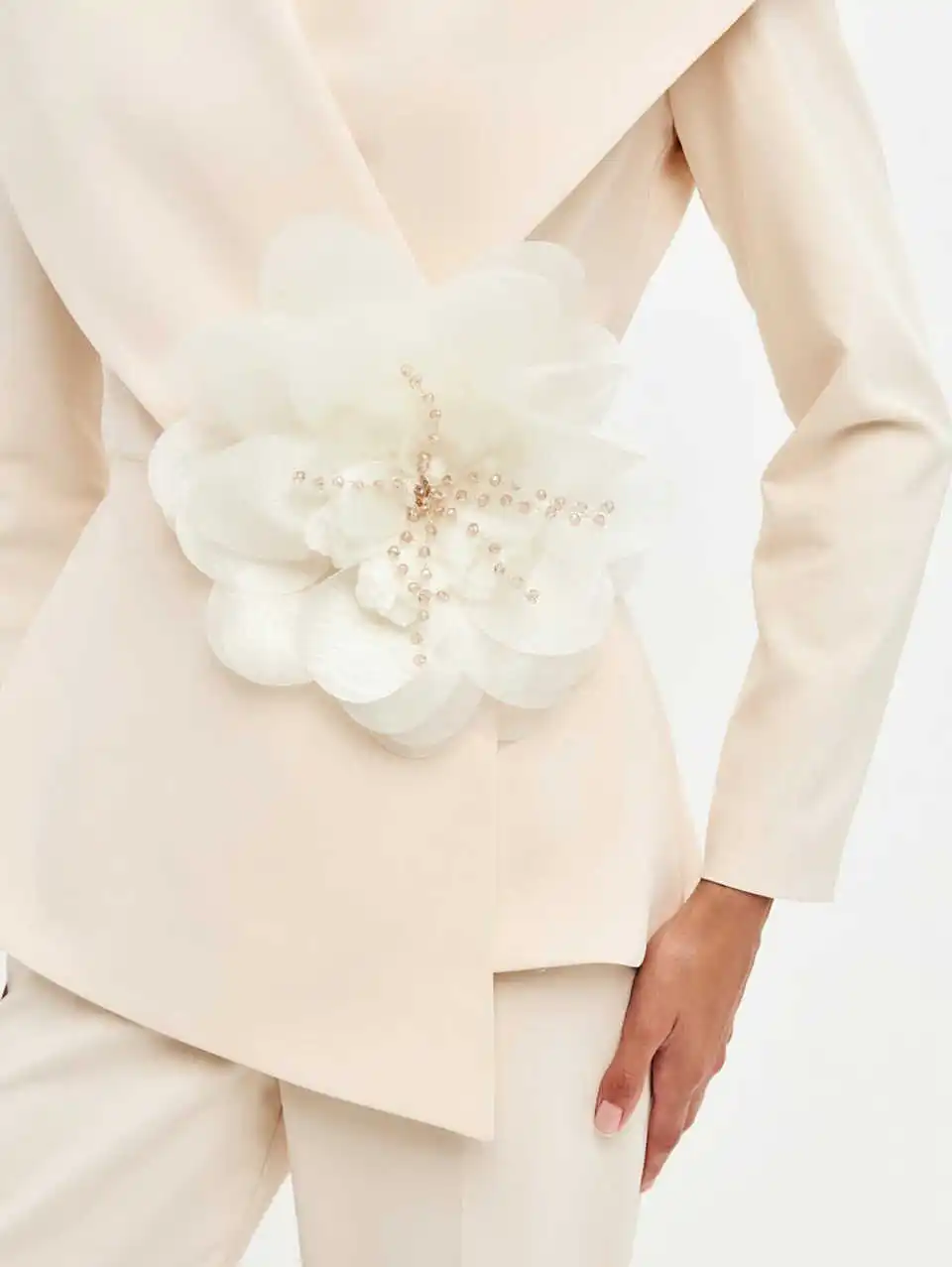 Exquisite One Button Women Suits Outfit Customized Slim Fit Floral Appliques Blazer Flare Pants Office Lade Fashion 2 Piece Set