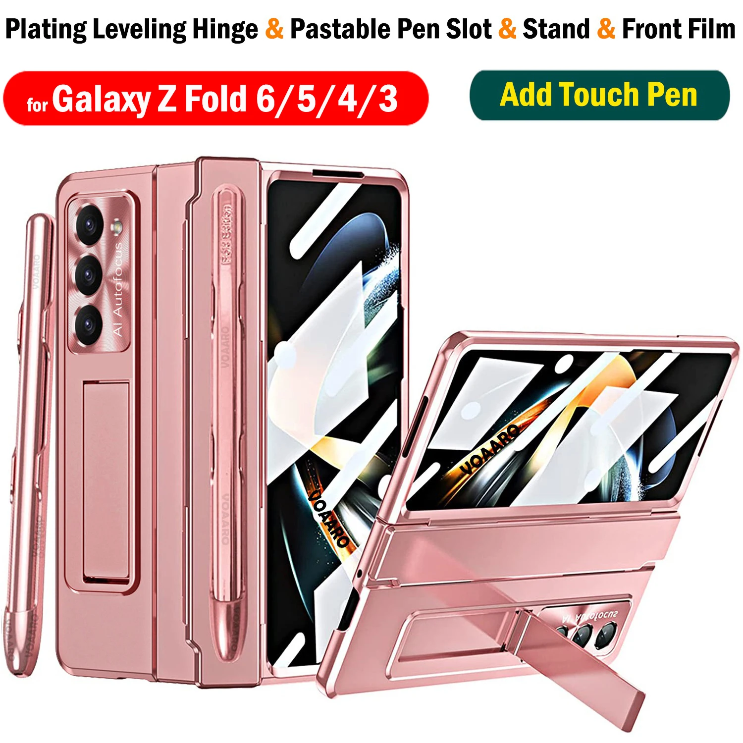 Plating Stand Funda for Samsung Galaxy Z Fold 6 5 4 3 Leveling Hinge Case for Samsung Z Fold 6 Case with Touch Pen Slot Holder