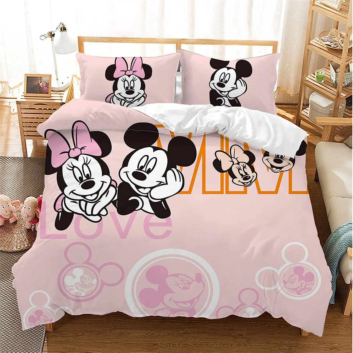 Disney Cartoon Mickey Mouse Pattern Bedding Set Children's Bed Double Bed Bedroom Pillowcase Duvet Cover Three Piece Set