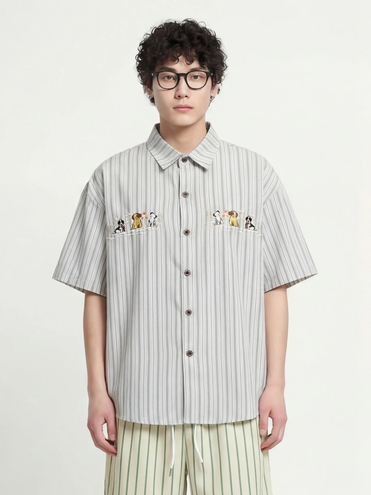 

Loose ort Sve irt from Striped Dog Embroidery Pattern ex Casual Sle Breathable Polyester Fiber Summer irt