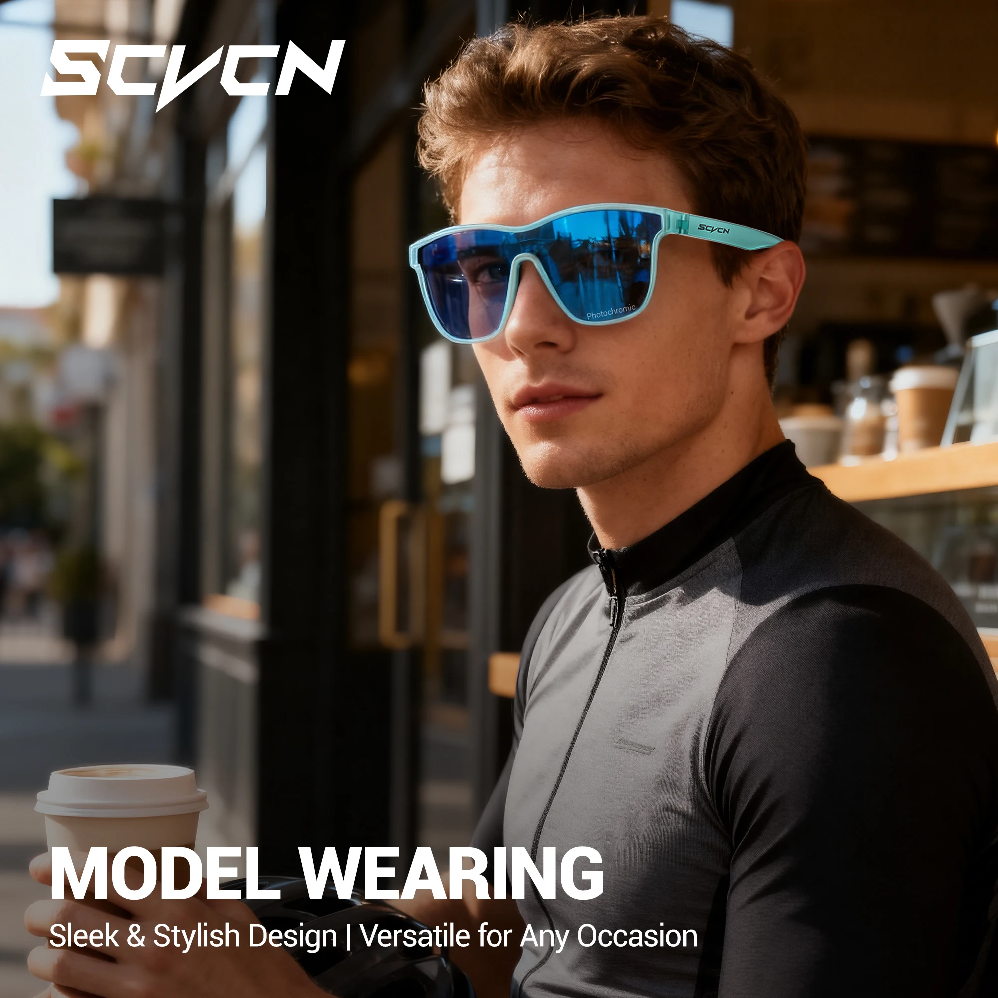 Okulary rowerowe fotochromowe SCVCN na dzień i na noc z ochroną UV400 do jazdy na rowerze szosowym, kempingu, golfa, MTB, sportów outdoorowych, biegania, sprzęt golfowy