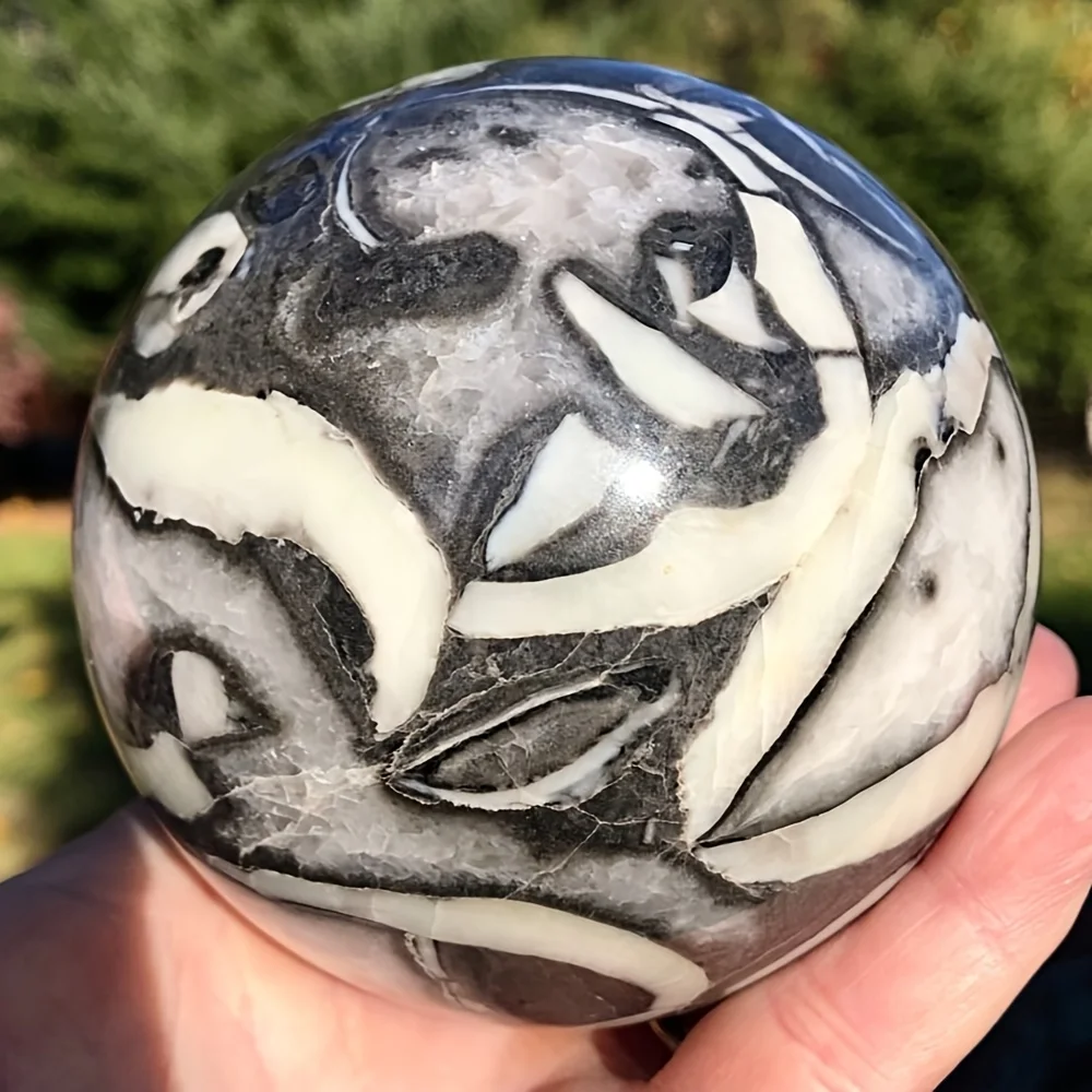 

1pc Thousand Eyes Stone Sphere Orb Ball - Polished Jasper Stone with Intricate Swirling Patterns, Elegant Home Decor