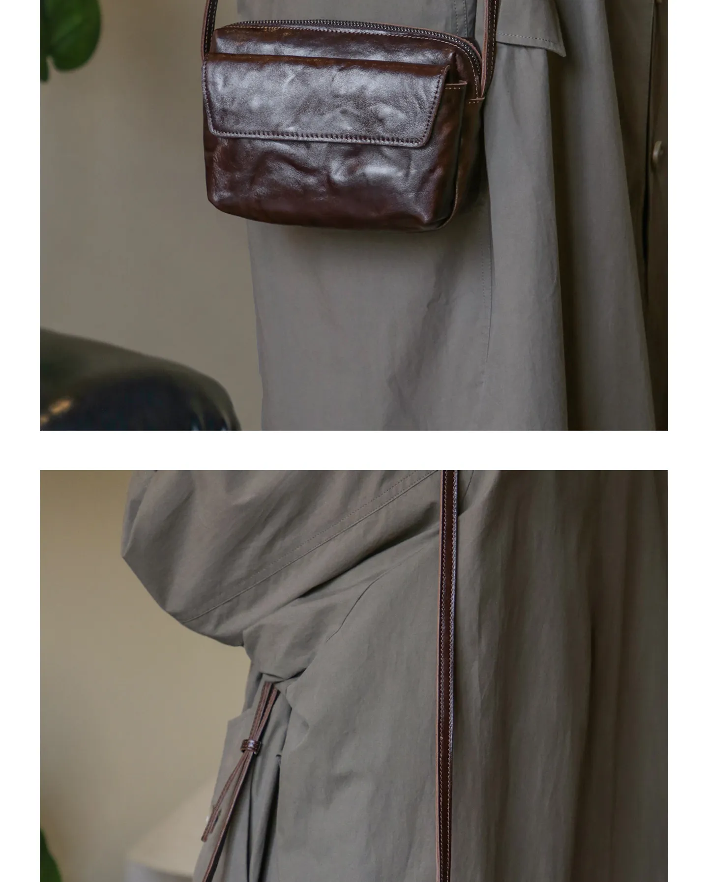 PNDME Vintage handgefertigte, pflanzlich gegerbte Rindsleder-Umhängetasche für Damen, luxuriöse Echtleder-Schultertasche für den Alltag und das Wochenende. – Detail 9
