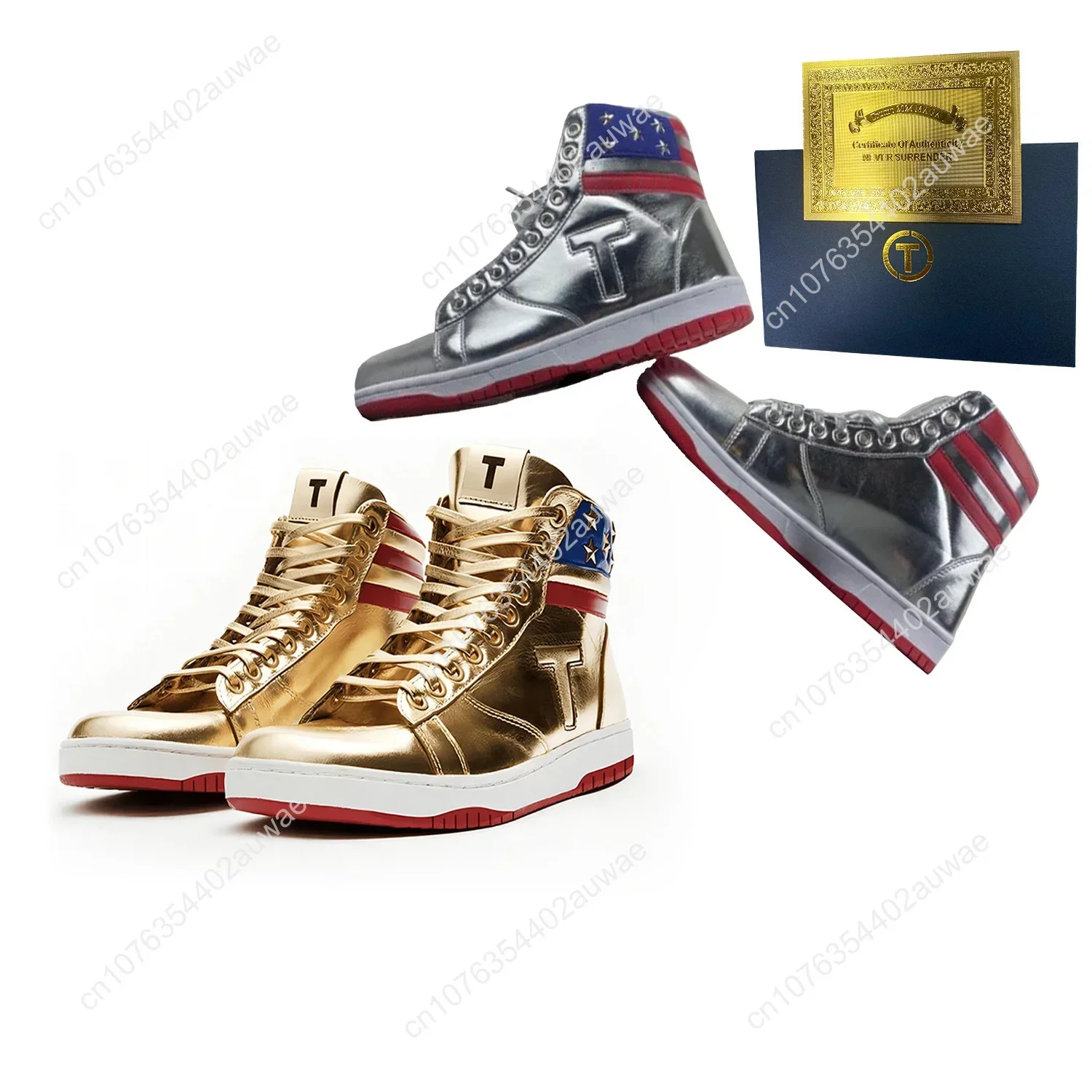 Trump NOOIT SURRENDER Gouden Schoenen Topkwaliteit Big Size Glanzende Spiegels Heren 2024 MAGA Gouden Casual Streetwear Running Sneakers