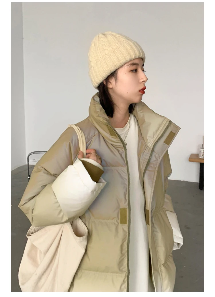CHIC VEN Women's Down Coat Reflective Gradient Thickened Women Bread Coats 90 White Duck Down Jacket Warm Overcoat Winter 2024