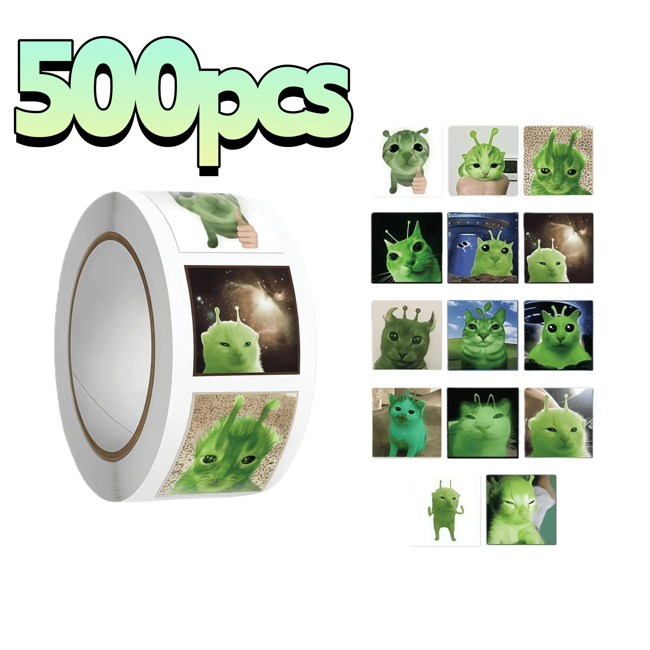 500Pcs Funny Alien Cat Stickers, Quirky Extraterrestrial Kitten Decals for DIY, Journal & Gift Embellishment