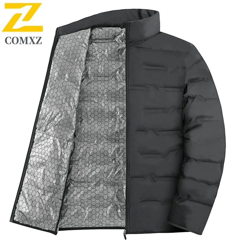 

COMXZ 2025 Зимние парки Мужской пуховик Мужской 80% белый утиный пуховик с капюшоном Роскошное толстое теплое стеганое зимнее пальто большого размера