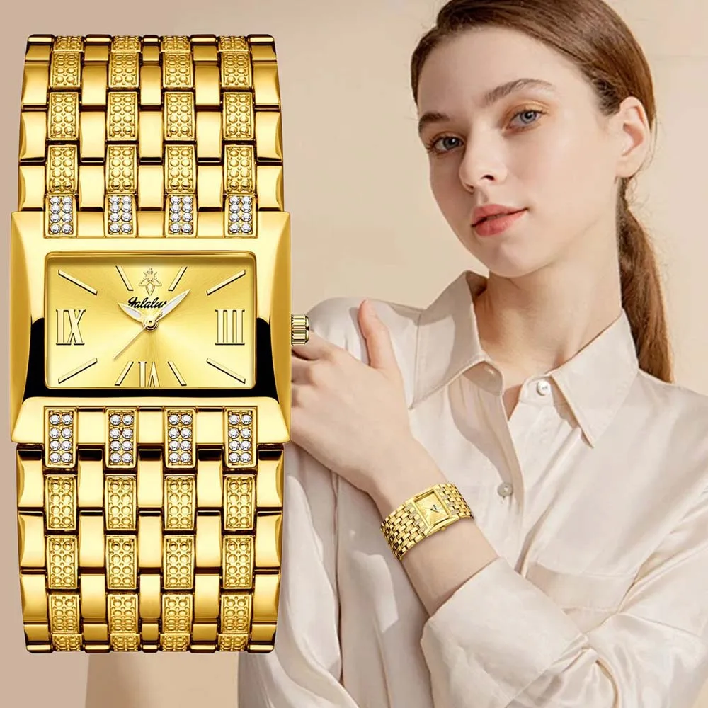 

Yalalusi Luxury Women's Quartz WristWatch Square-Dial Diamond-Set Bracelet Watch Versatile Women's Watch Stylish reloj mujer