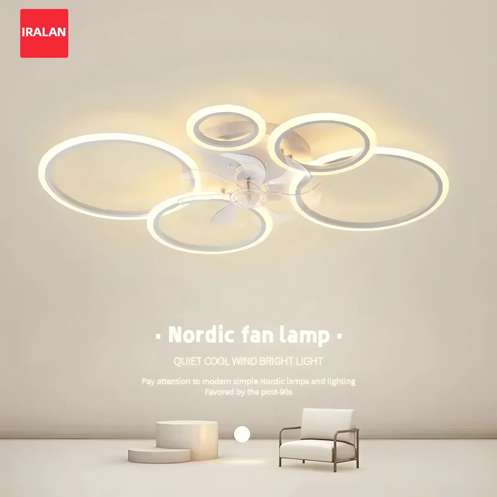 Acrylic Ceiling Fan with Light Minimalist Ring 4/5 Heads LED Lighting Decoration Electric Fan Silent Energy-saving Lamps