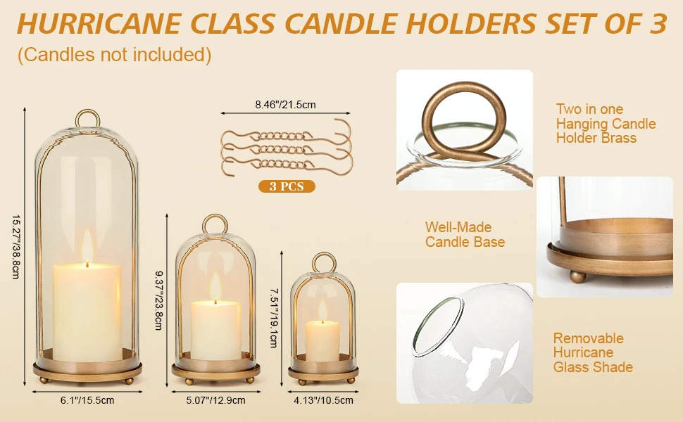 Hurricane Glass Candle Holders Set of 3-4
