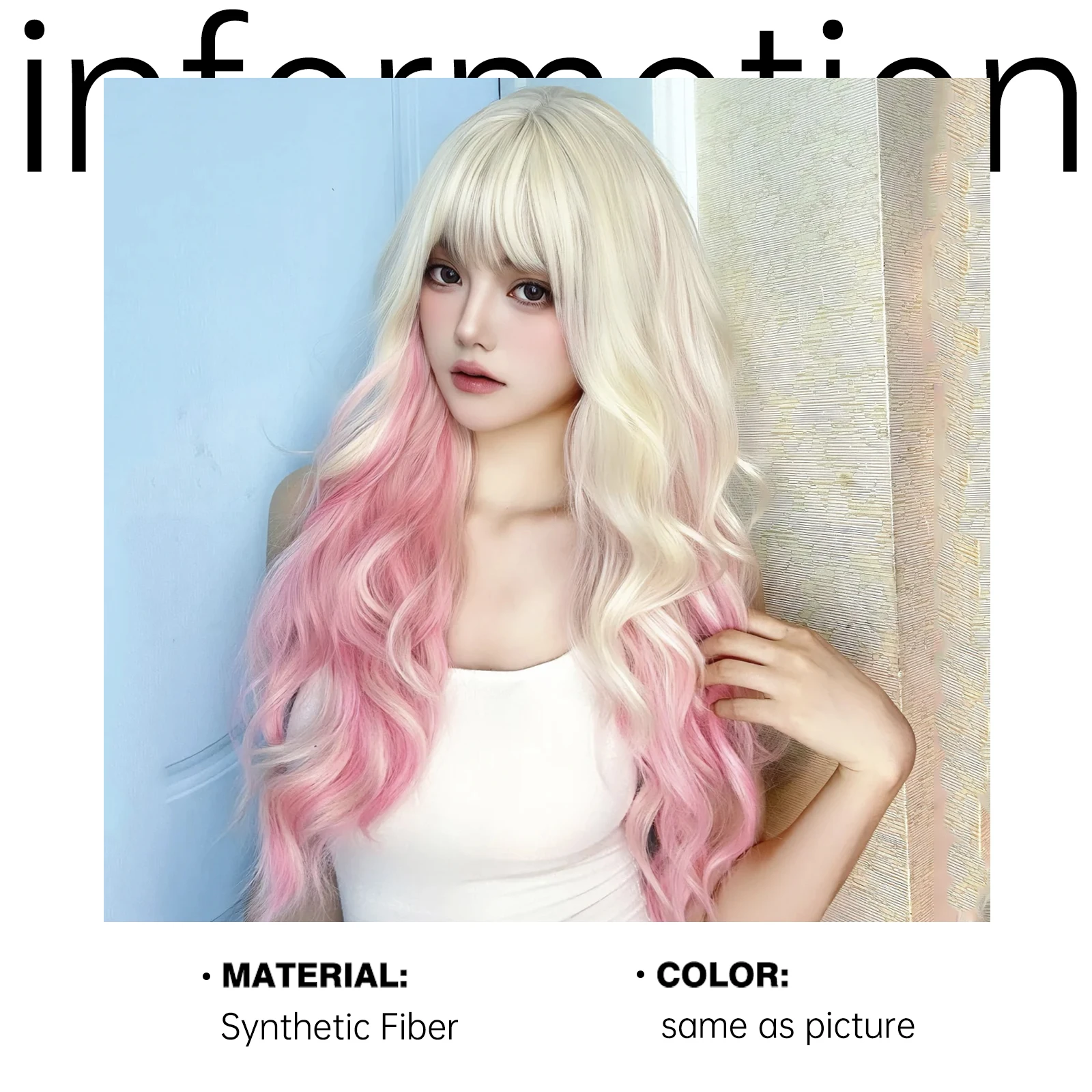 EASIHAIR Blonde Pink Long Curly Synthetic Wigs for Women Body Wave Natural Hair Wig for Cosplay Heat Resistant Hair With Bangs