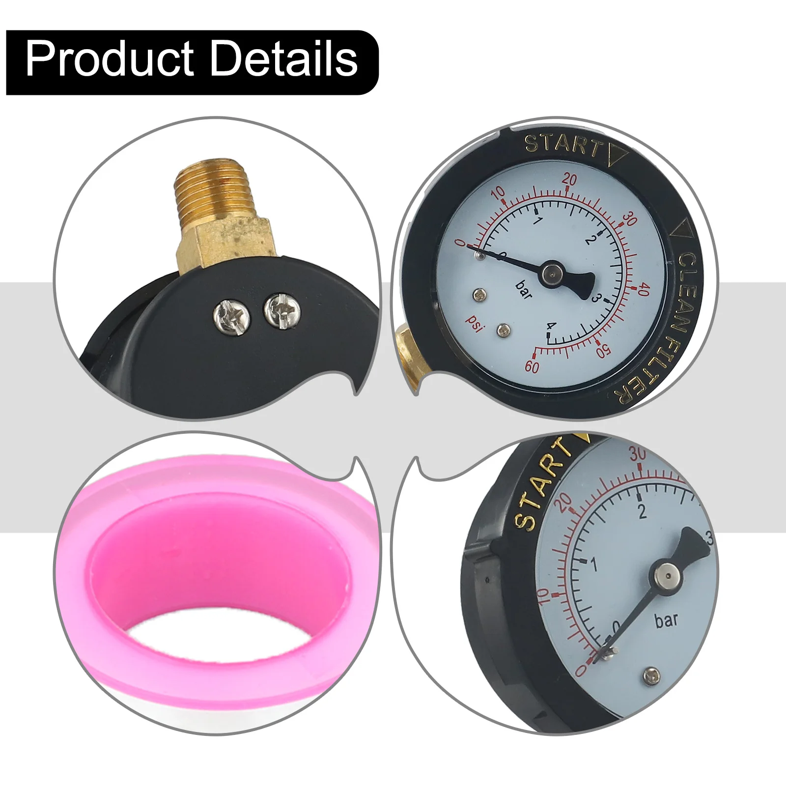 

0-60 Psi Pool Filter Pressure Gauge Sturdy Case Waterproof Stable Performance Brass Connector Clean Filter Indicator