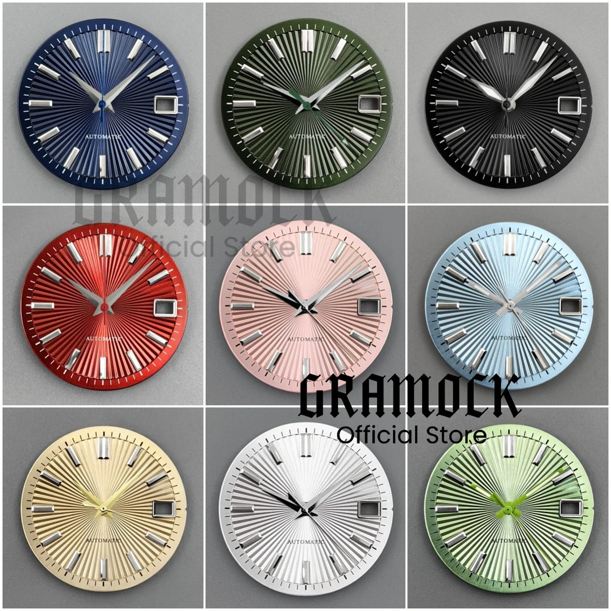 GRAMOCK 29mm Red Cocktail Folding Fan Vertical Stripes Watch Dial Hand Set Fit NH35 NH36 Watch Dial Replacement Accessories Part