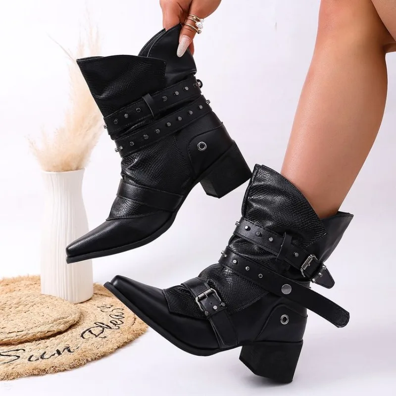 

Сезонные хиты продаж: элегантные модные ботинки на толстой подошве, стильные новые удобные сексуальные женские ботинки с заостренным квадратным каблуком