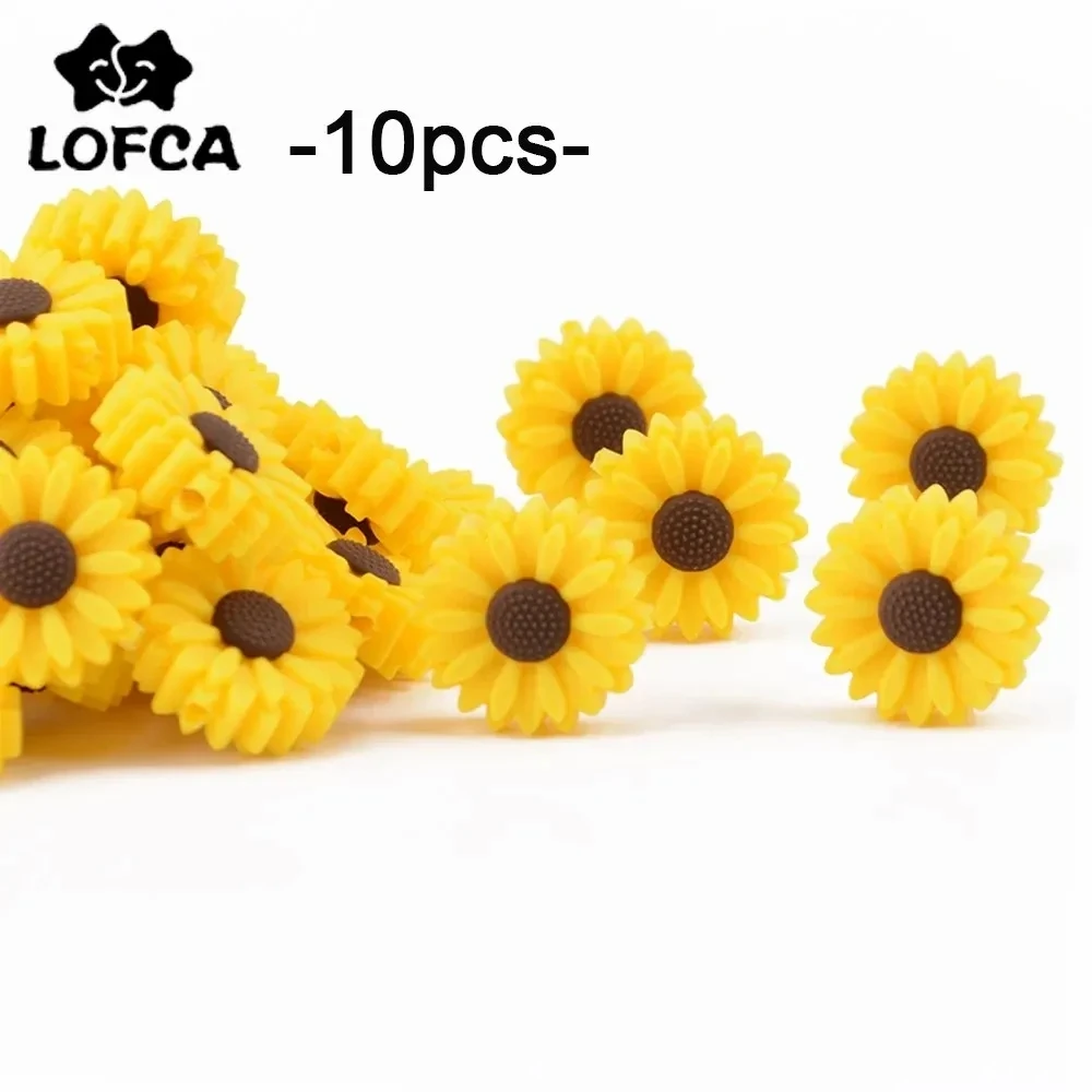 LOFCA 10pcs Daisy and Sunflower Silicone Beads Food Grade Teether BPA-Free DIY Baby Teething Toy Pacifier Chain Accessories