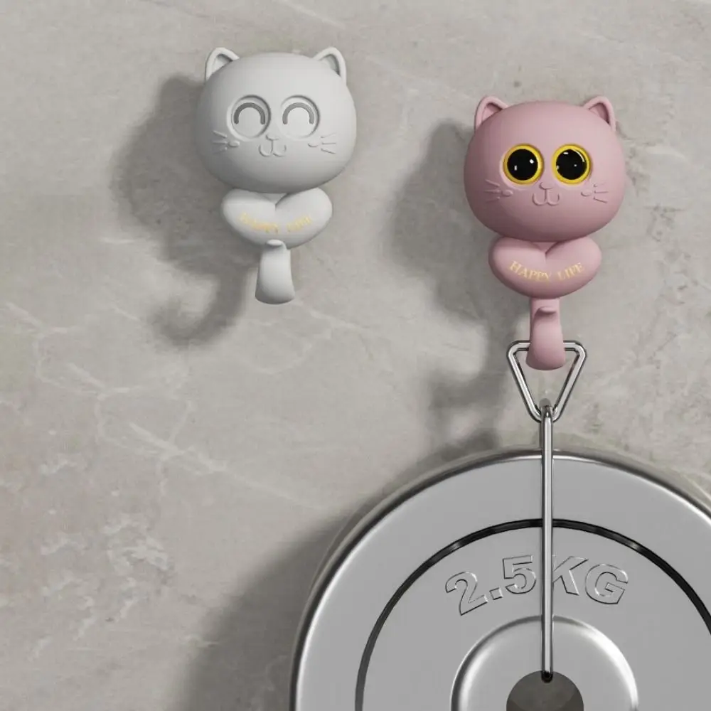 Multi-functional Plastic Cat Blink Eyes Hook Free Punching Wall Hanging Animal Shape Hook Cute Decorative Hat Hanger Entrance