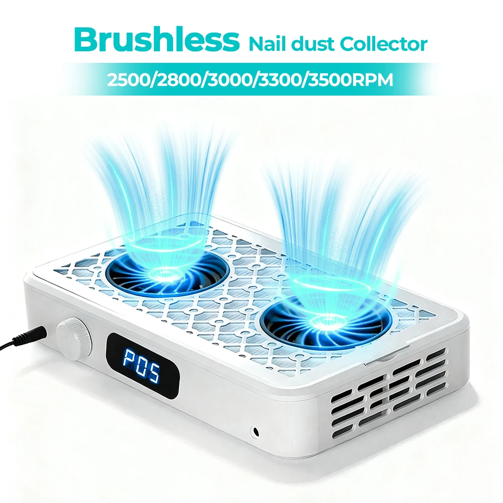 Aspirateur professionnel de poussière d'ongles turbo, sans balais, pour deux mains, outils de manucure, ventilateur puissant, filtre réutilisable