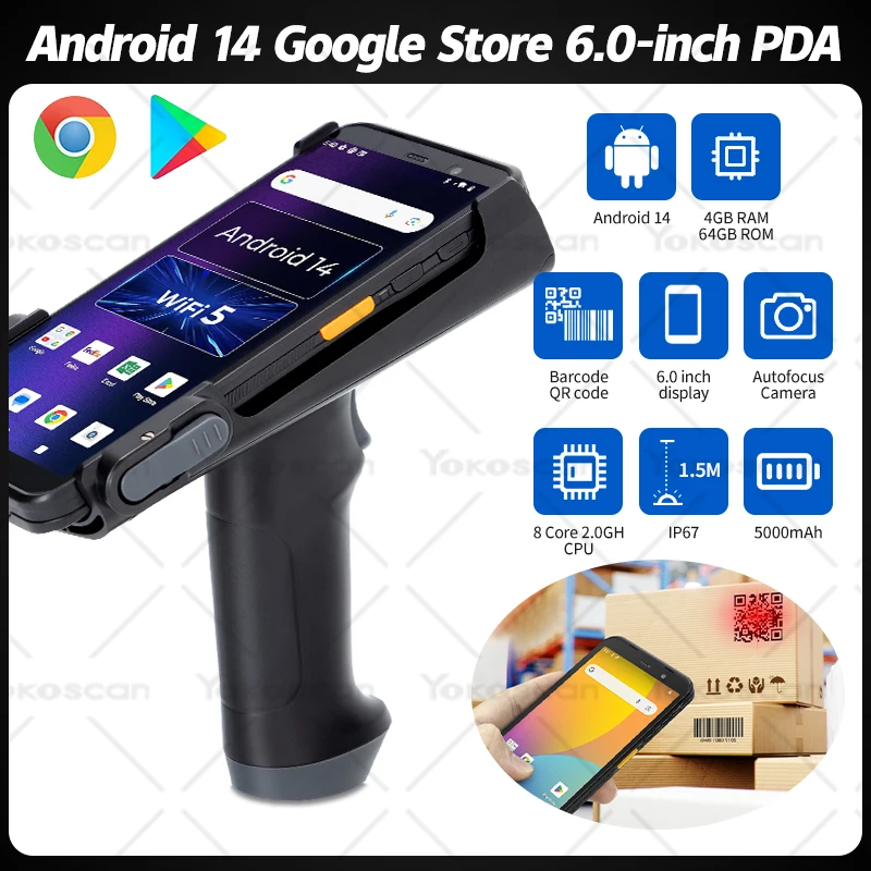 PDA Portable Terminal Google NFC PDA 8Core 6.0inches Android14  Handheld 1D/2D Barcode Scanner  Data Collector With WIFI 4G TC60