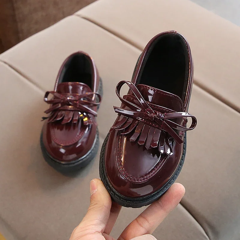 Kinder Frühling Quaste Slip-On elegante Kleinkind Lederschuhe für Mädchen klobige Sohle Wein rot schwarz 21-36 Kinder Freizeit schuh