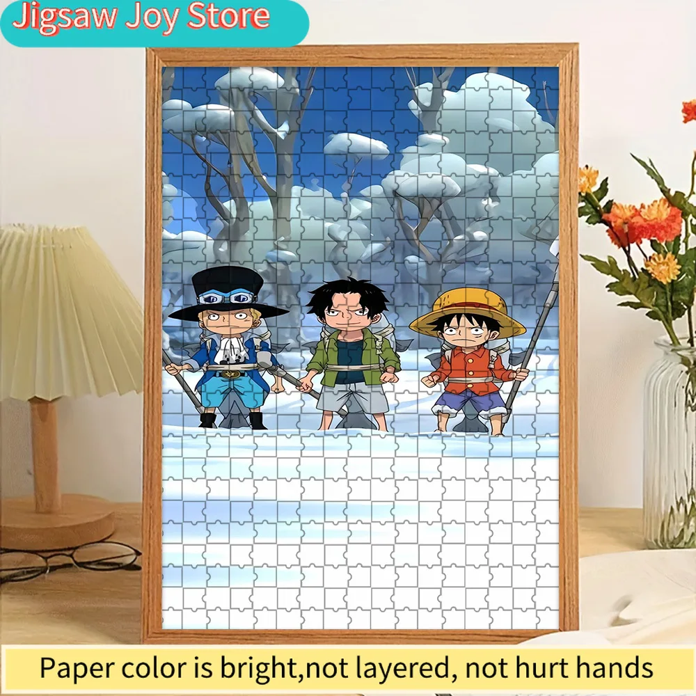 

One Piece ASL Brothers Sabo Ace Luffy Childhood Snowy Forest Scene Art Paper Jigsaw Puzzle, Anime Three Brothers Unbreakable Bon