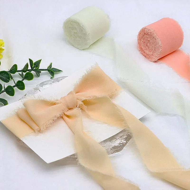 5 Meters Hand Torn Edge Chiffon Ribbon Wedding Hold Flower Tassel Ribbon Bow Decoration Snow Silk Fabric Strip