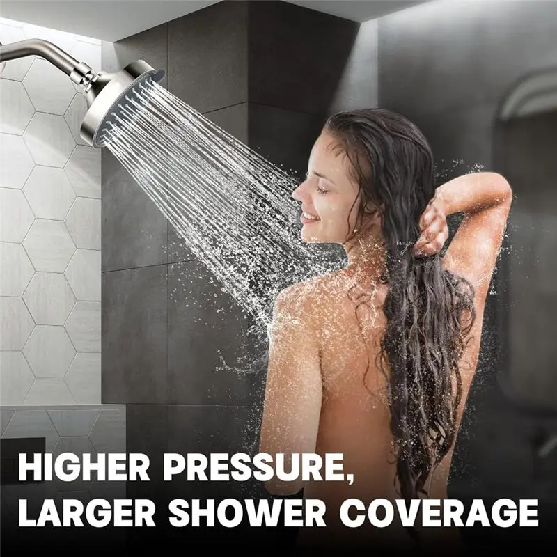 ABWZ-High Pressure Shower Head 5-Modes- High Flow Fixed Design(4 Inch Brushed Nickel)