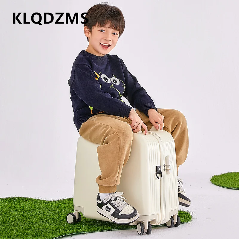 KLQDZMS Student Suitcase 20 Inches Boarding Box Children Trolley Case ABS + PC Can Sit and Ride Universal Wheel Rolling Luggage
